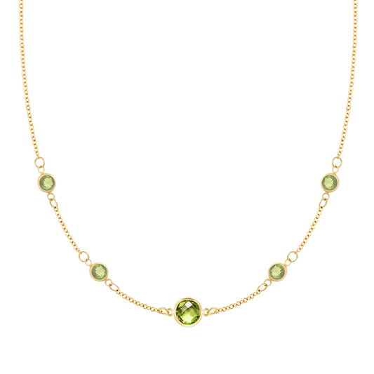 1 Grand & 4 Petite Peridot Necklace in 14k Gold (August)