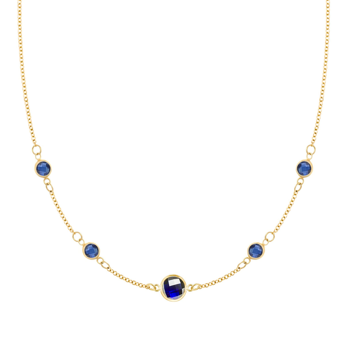 1 Grand & 4 Petite Sapphire Necklace in 14k Gold (September)