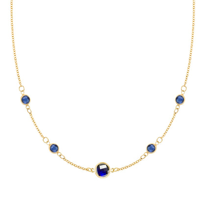 1 Grand & 4 Petite Sapphire Necklace in 14k Gold (September)
