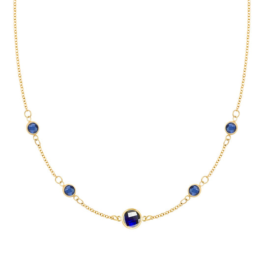 1 Grand & 4 Petite Sapphire Necklace in 14k Gold (September)