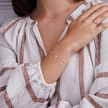 1 Letter & 1 Petite Opal Bracelet in 14k Gold  (October)