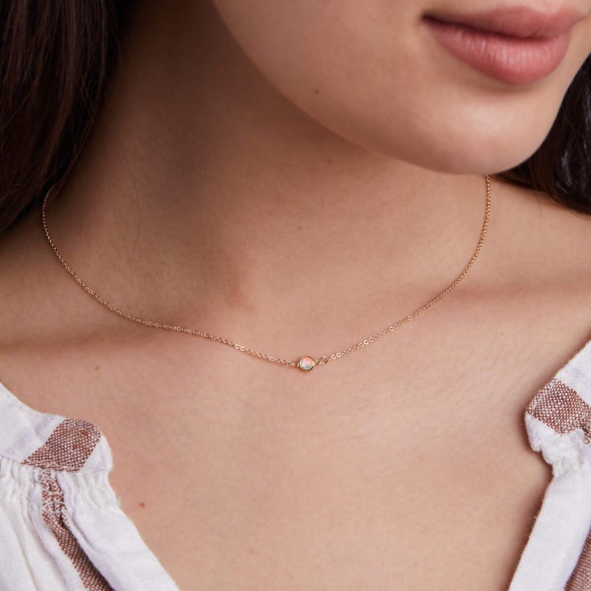Petite 1 Opal Necklace in 14k Gold (October)