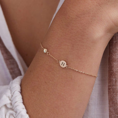 1 Letter & 1 Petite Opal Bracelet in 14k Gold  (October)