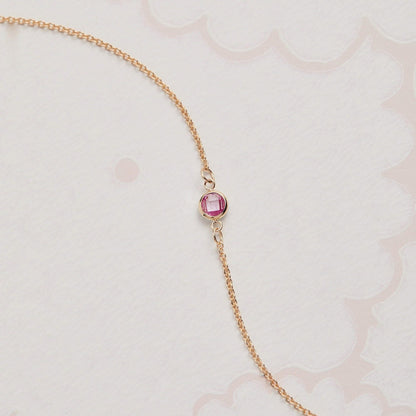 Petite 1 Pink Sapphire Necklace in 14k Gold (October)