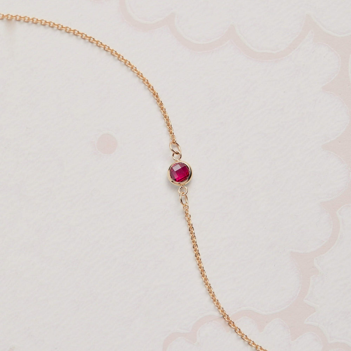 Petite 1 Ruby Necklace in 14k Gold (July)
