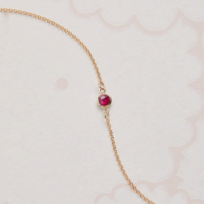 Petite 1 Ruby Necklace in 14k Gold (July)