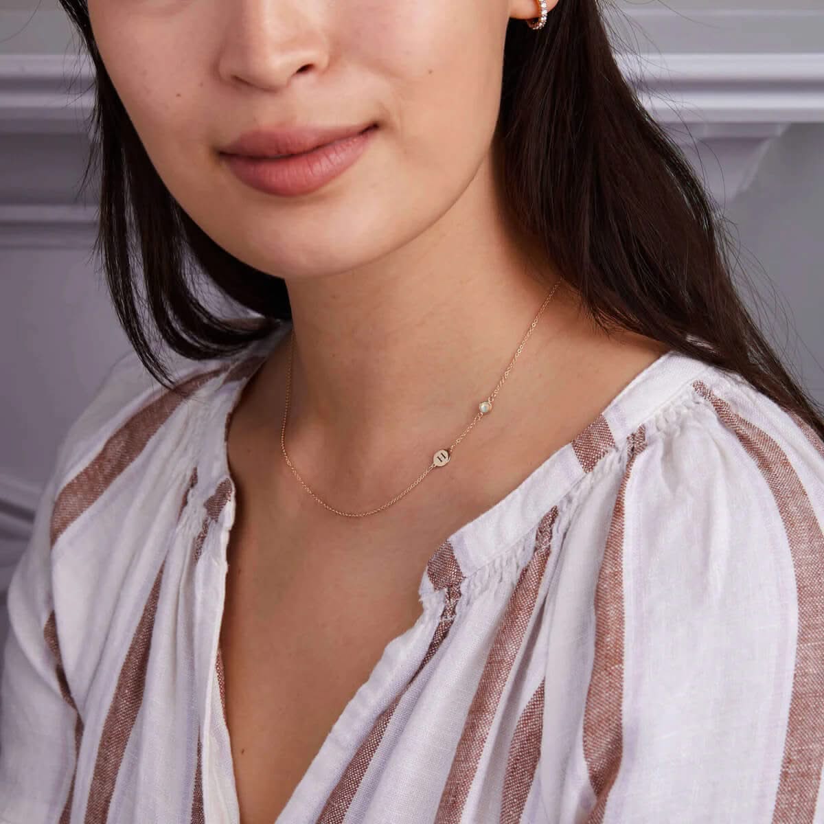 1 Letter & 1 Petite Opal Necklace in 14k Gold (October)