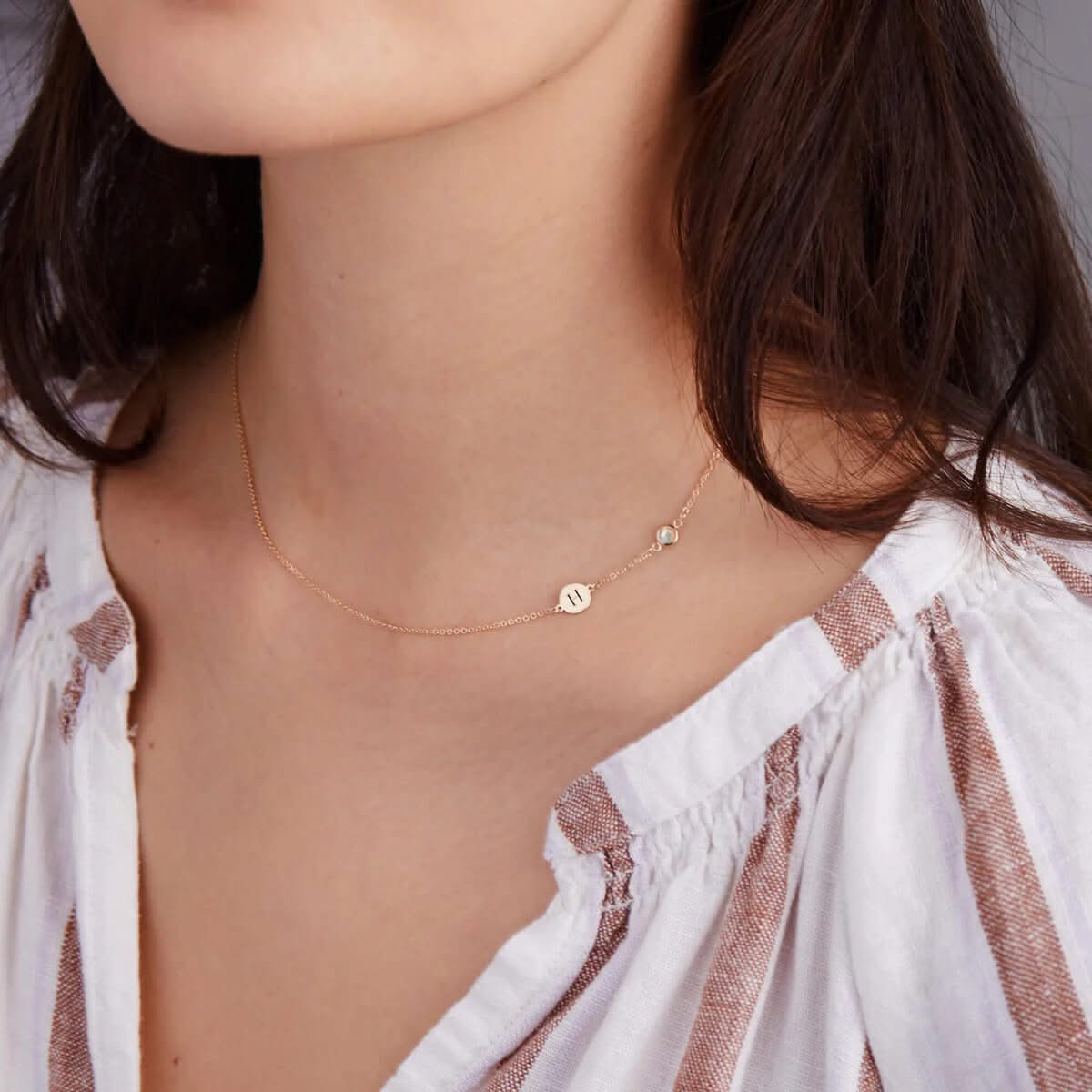 1 Letter & 1 Petite Opal Necklace in 14k Gold (October)