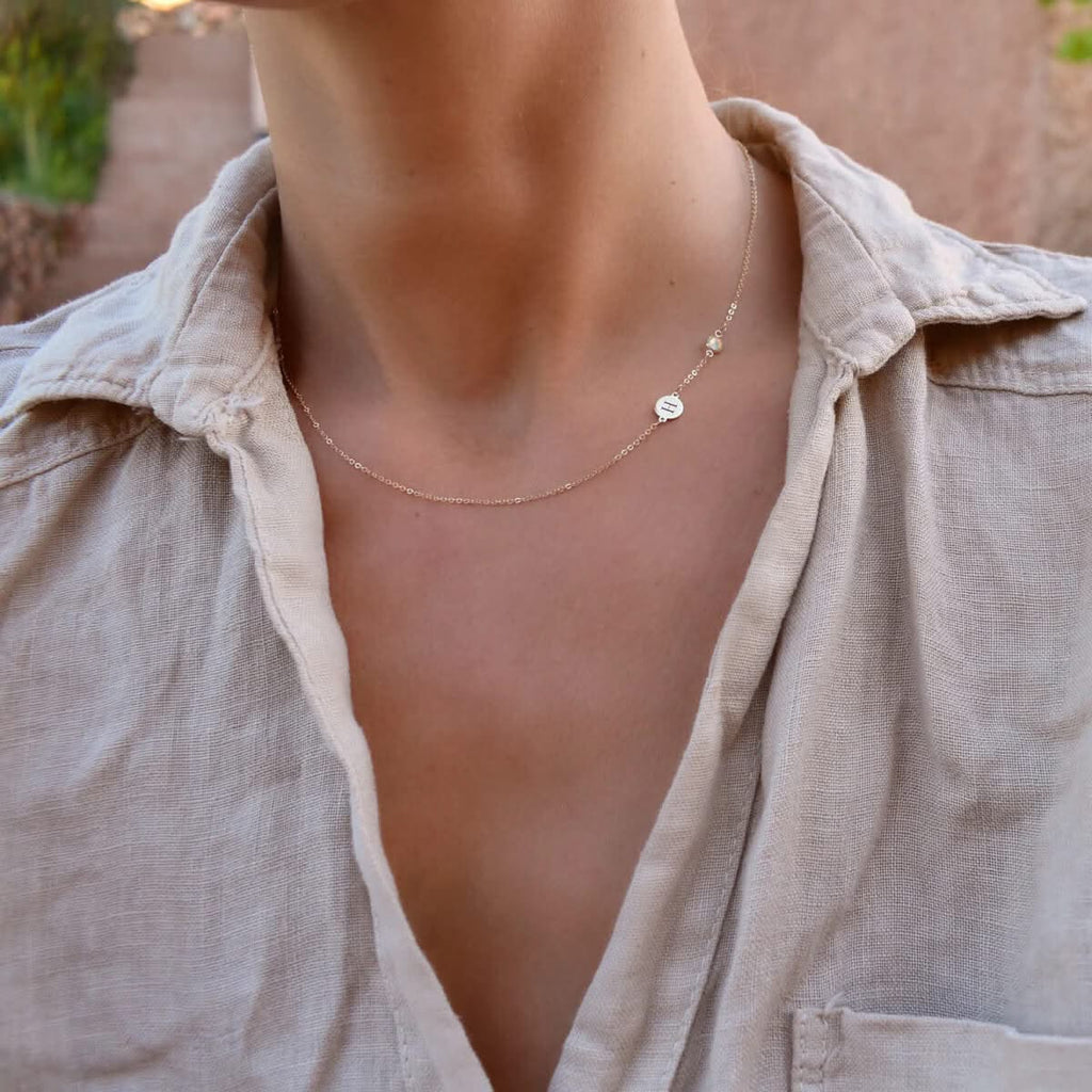 1 Letter & 1 Petite Opal Necklace in 14k Gold (October)