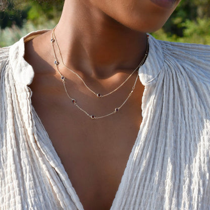 Petite 1 Garnet Necklace in 14k Gold (January)