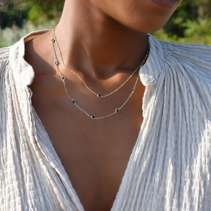 Petite 1 Sapphire Necklace in 14k Gold (September)