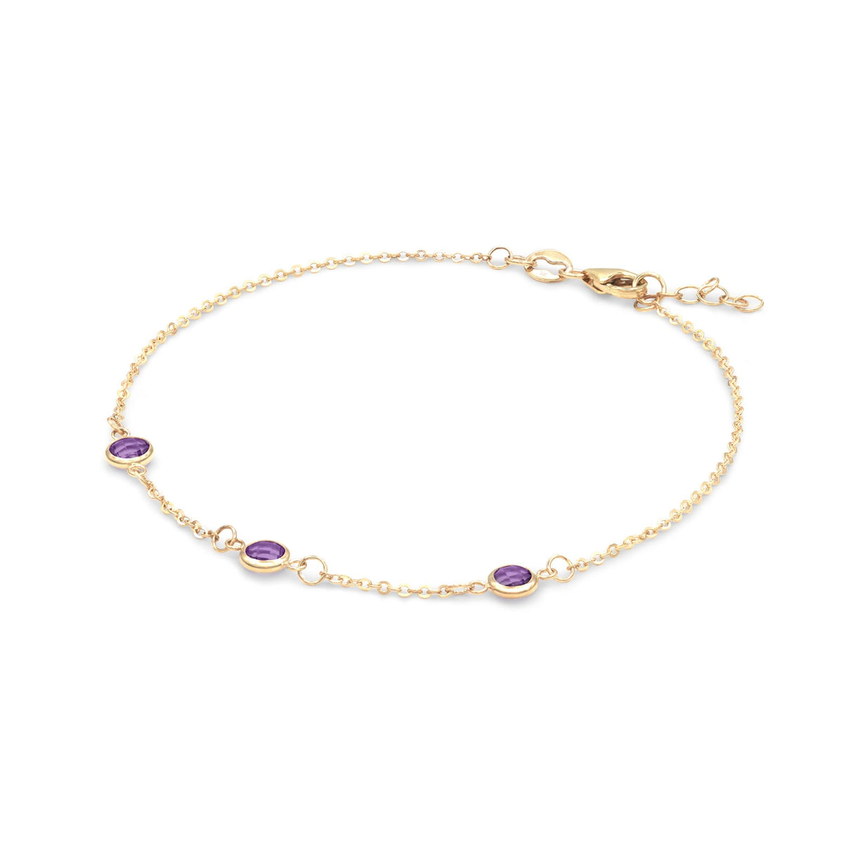 Bayberry 3 Amethyst Bracelet in 14k Gold (February)