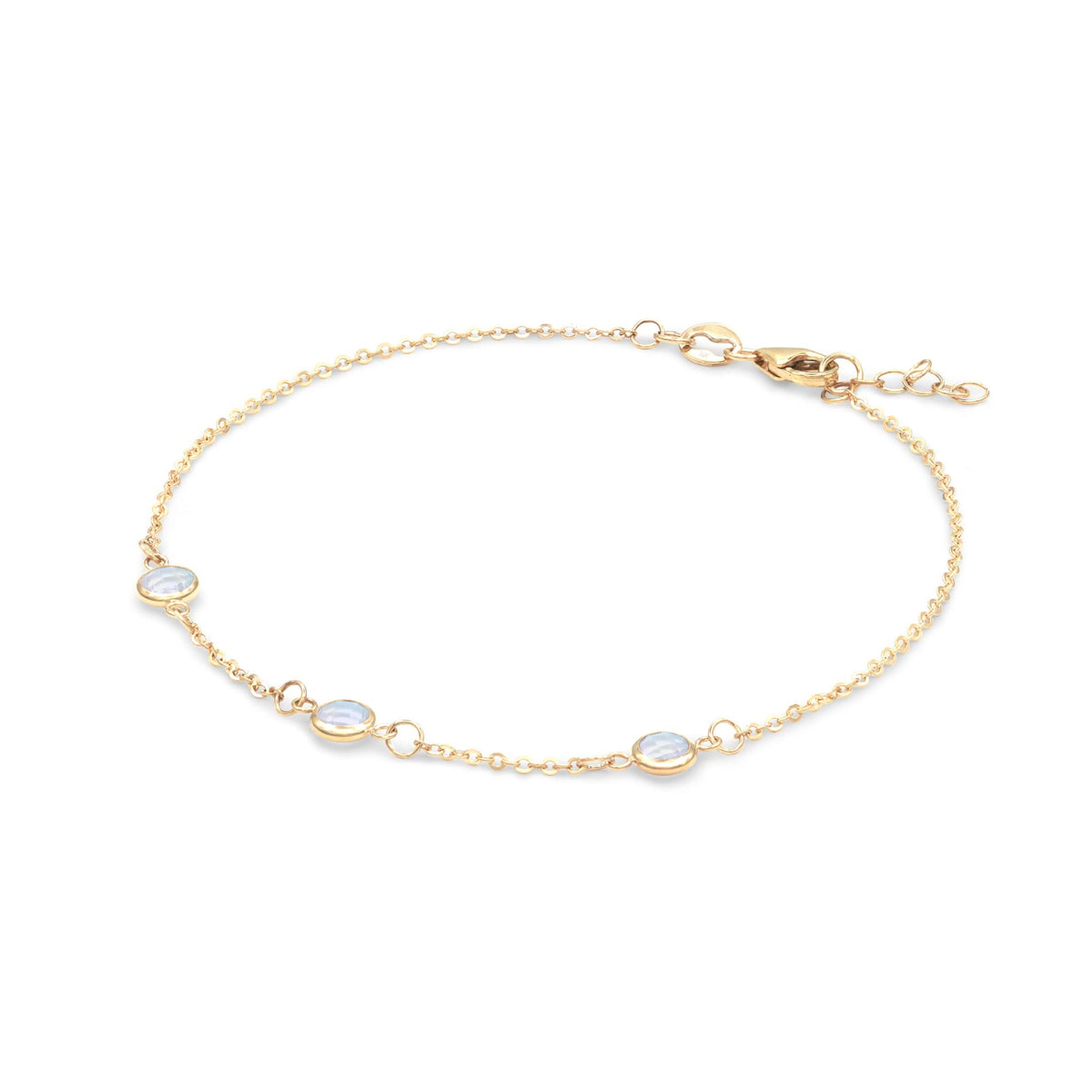Bayberry 3 Moonstone Bracelet in 14k Gold (June)