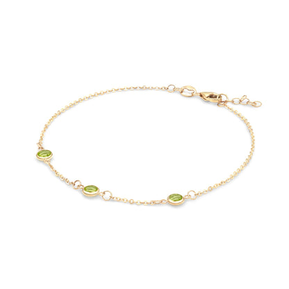Bayberry 3 Peridot Bracelet in 14k Gold (August)