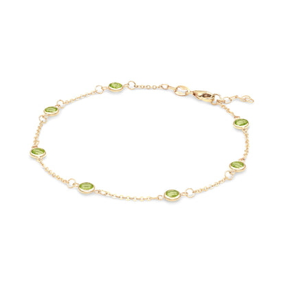 Bayberry 7 Peridot Bracelet in 14k Gold (August)