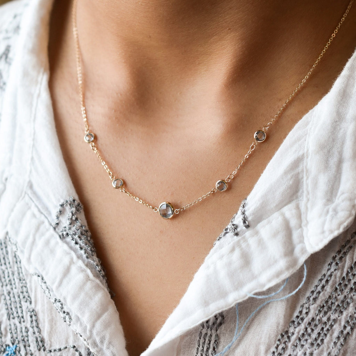 1 Grand & 4 Petite Birthstone Necklace in 14k Gold