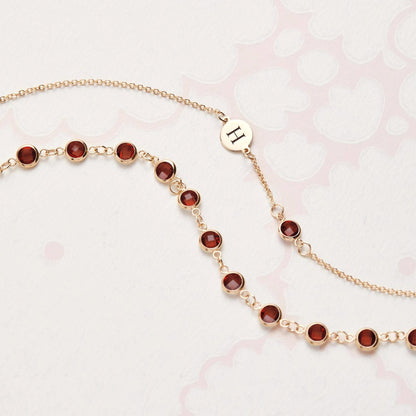 1 Letter & 1 Petite Garnet Necklace in 14k Gold (January)