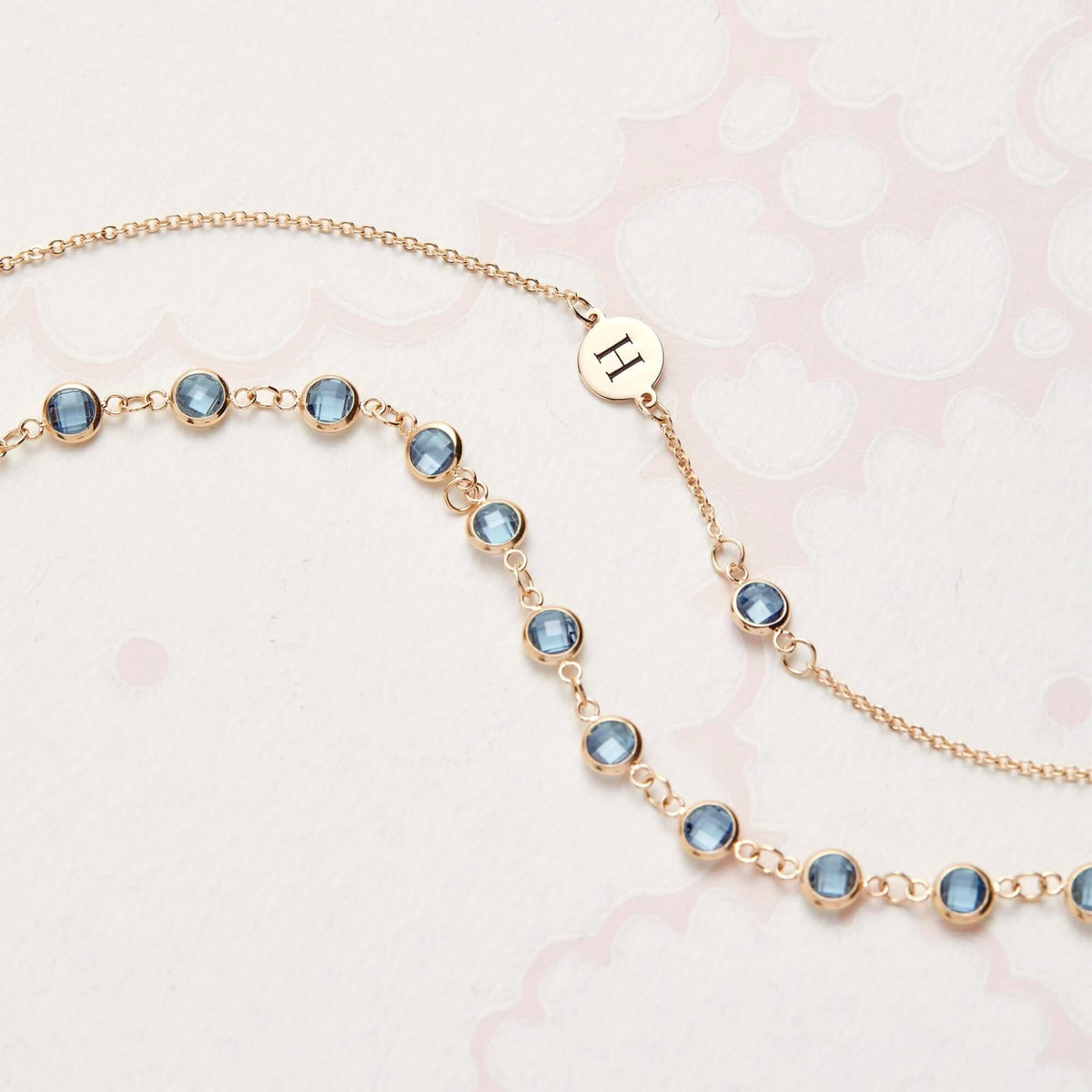 1 Letter & 1 Petite Nantucket Blue Topaz Necklace in 14k Gold (December)