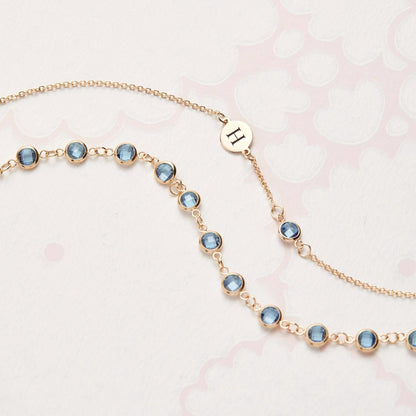 1 Letter & 1 Petite Nantucket Blue Topaz Necklace in 14k Gold (December)