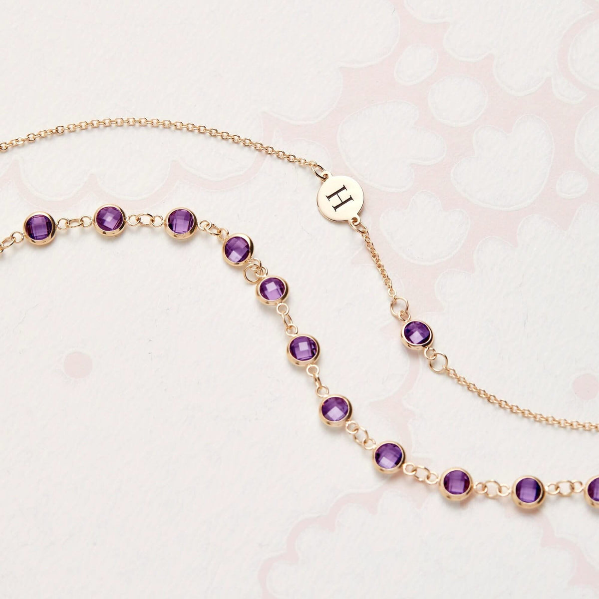 1 Letter & 1 Petite Amethyst Bracelet in 14k Gold (February)