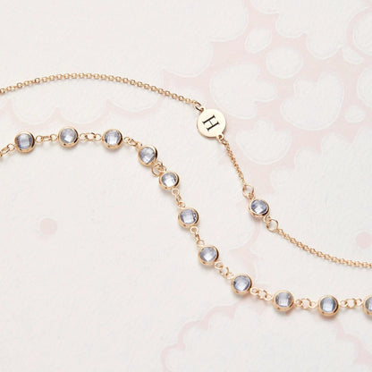 1 Letter & 1 Petite Aquamarine Necklace in 14k Gold (March)