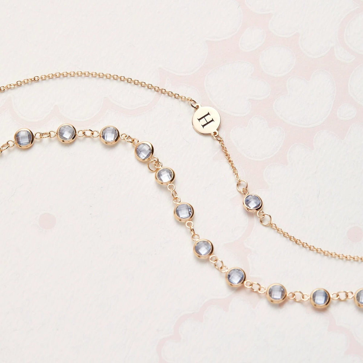 1 Letter & 1 Petite Aquamarine Bracelet in 14k Gold (March)