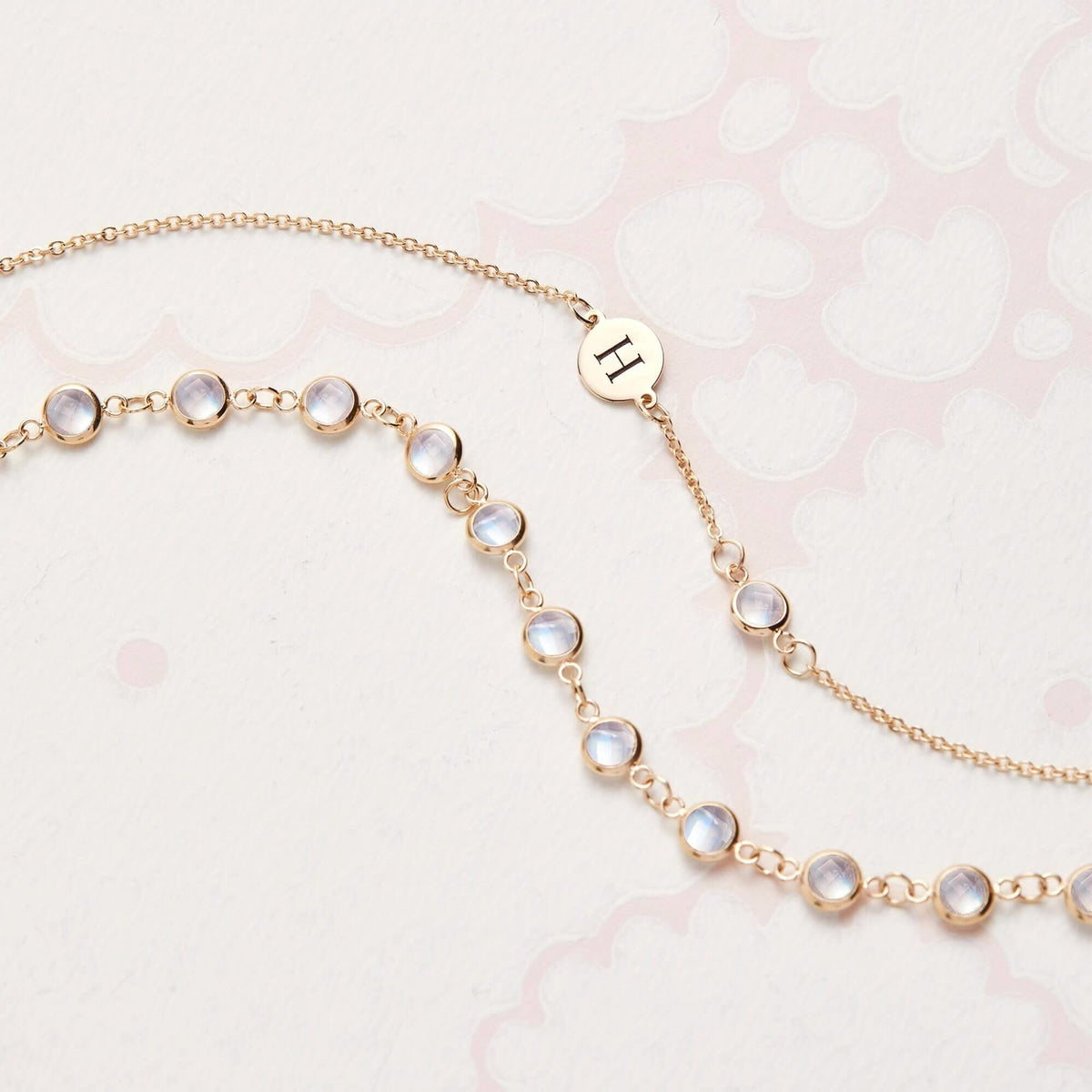 1 Letter & 1 Petite Moonstone Bracelet in 14k Gold (June)