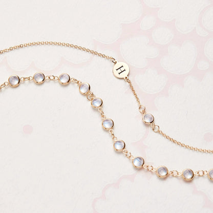1 Letter & 1 Petite Moonstone Bracelet in 14k Gold (June)