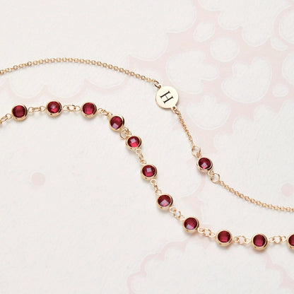 1 Letter & 1 Petite Ruby Necklace in 14k Gold (July)