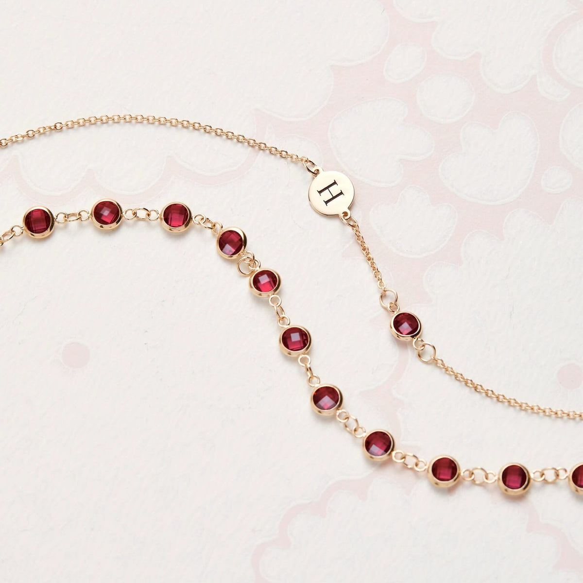 1 Letter & 1 Petite Ruby Bracelet in 14k Gold (July)