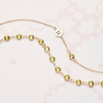 1 Letter & 1 Petite Peridot Bracelet in 14k Gold (August)