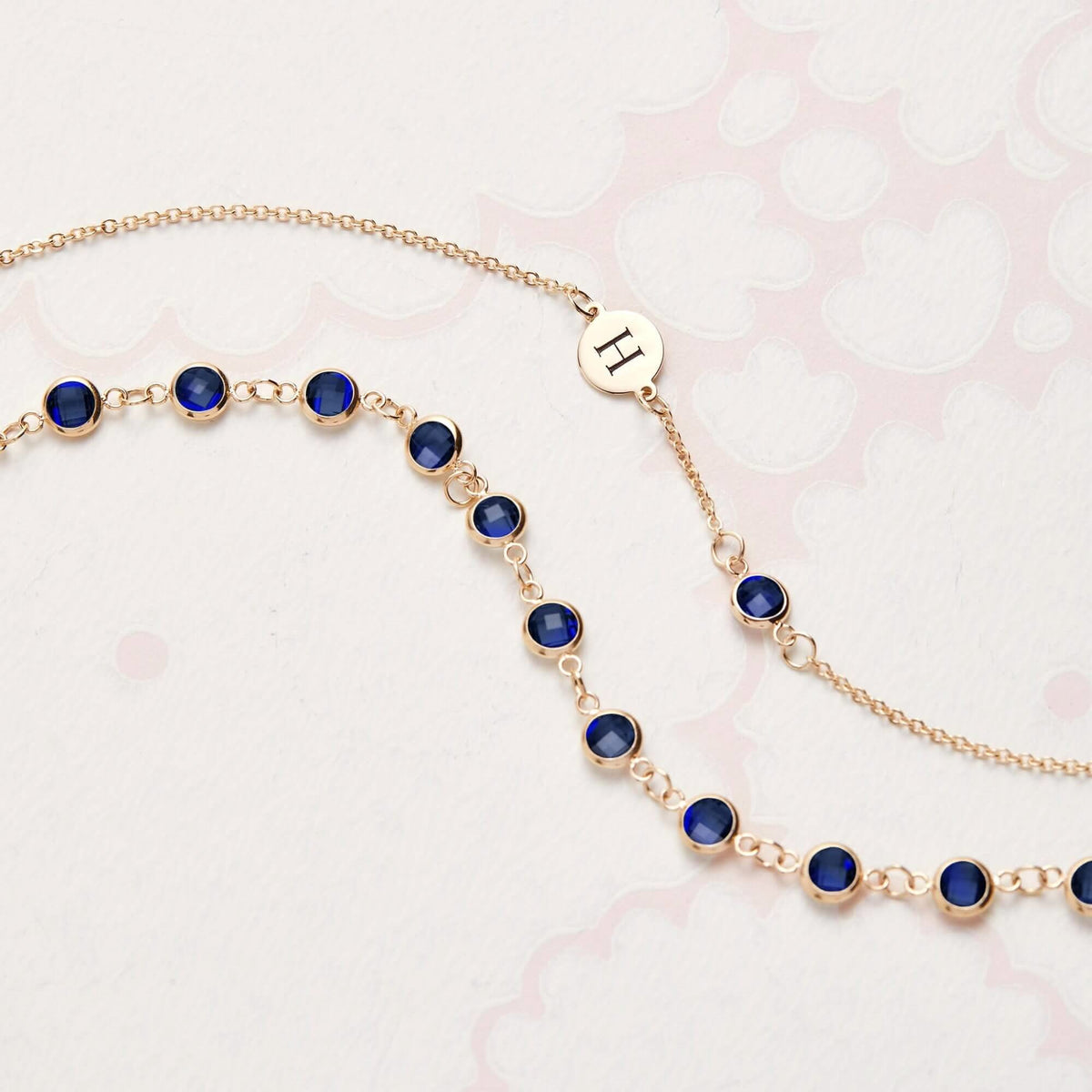 1 Letter & 1 Petite Sapphire Necklace in 14k Gold (September)