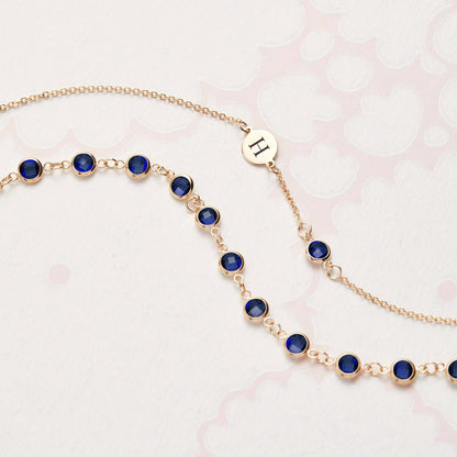 1 Letter & 1 Petite Sapphire Bracelet in 14k Gold (September)