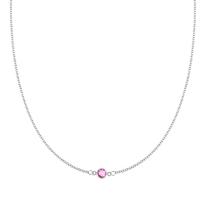 Petite 1 Pink Sapphire Necklace in 14k Gold (October)