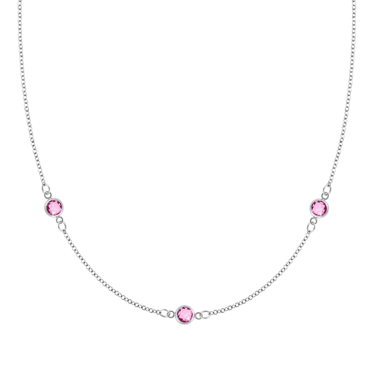 Bayberry 3 Pink Sapphire Necklace in 14k Gold (October)