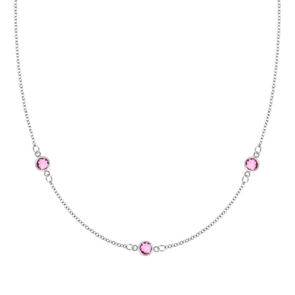 Bayberry 3 Pink Sapphire Necklace in 14k Gold (October)