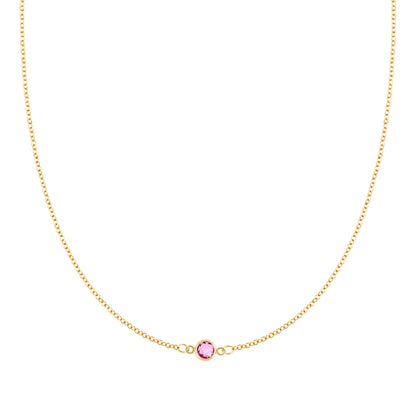 Petite 1 Pink Sapphire Necklace in 14k Gold (October)