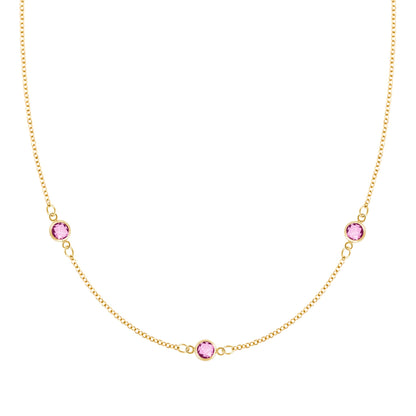 Bayberry 3 Pink Sapphire Necklace in 14k Gold (October)