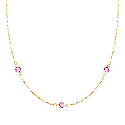 Bayberry 3 Pink Sapphire Necklace in 14k Gold (October)