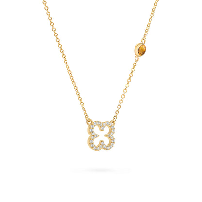 Diamond Clover & Citrine Necklace in 14k Gold (November)