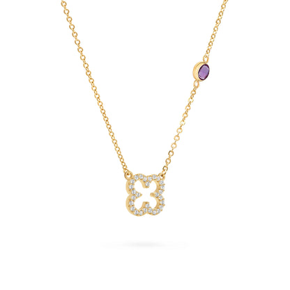 Diamond Clover & Amethyst Necklace in 14k Gold (February)
