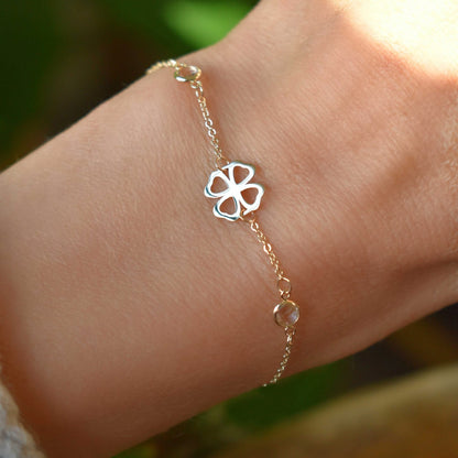 Clover & Petite 3 Birthstone Bracelet in 14k Gold