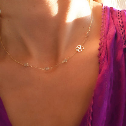Clover & Petite 4 Birthstone Necklace in 14k Gold