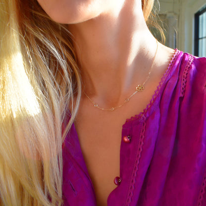 Clover & Petite 4 Birthstone Necklace in 14k Gold
