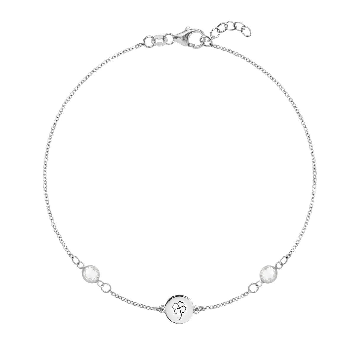 Clover Disc & Petite 2 Birthstone Bracelet in 14k Gold