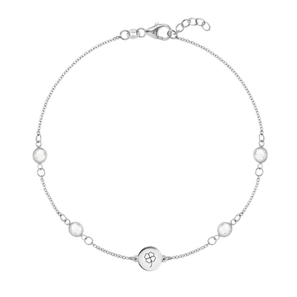 Clover Disc & Petite 4 Birthstone Bracelet in 14k Gold
