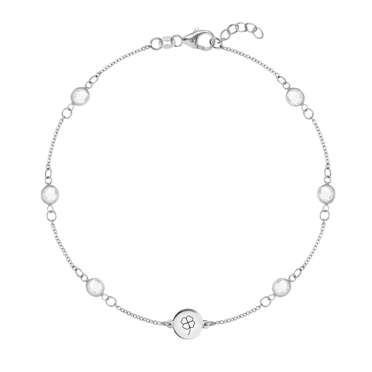 Clover Disc & Petite 6 Birthstone Bracelet in 14k Gold