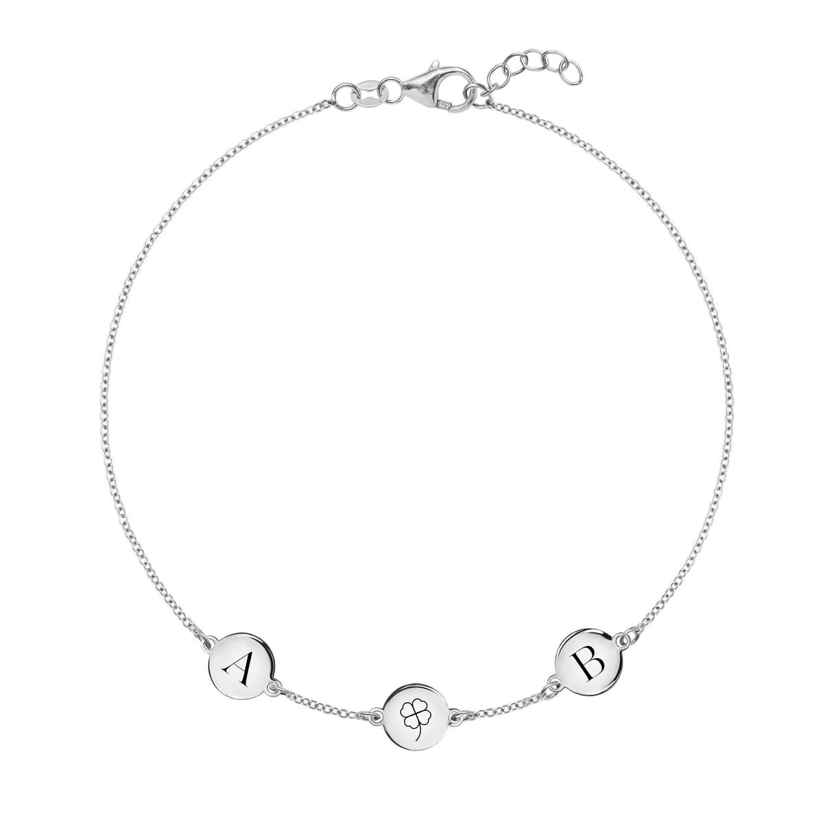 Clover Disc & 2 Letter Bracelet in 14k Gold