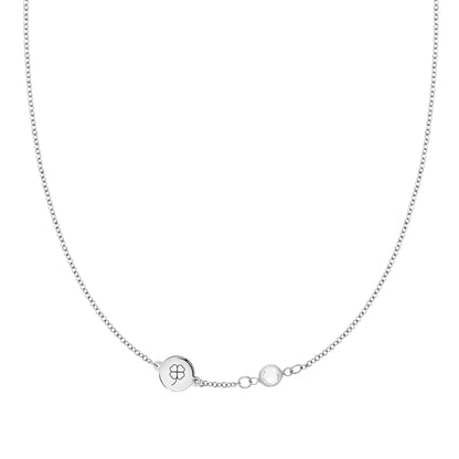 Clover Disc & Petite 1 Birthstone Necklace in 14k Gold