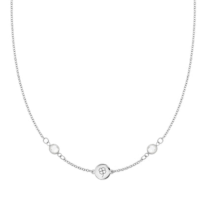 Clover Disc & Petite 2 Birthstone Necklace in 14k Gold